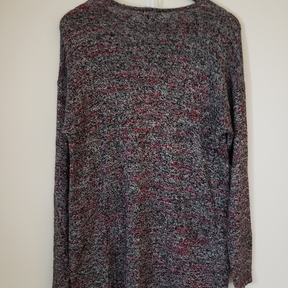 J. Jill Pure Jill Long Tunic Sweater Marled Black White Red Asymmetrical Medium